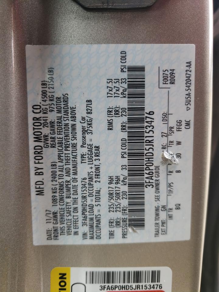 2018 Ford Fusion Se VIN: 3FA6P0HD5JR153476 Lot: 80134455