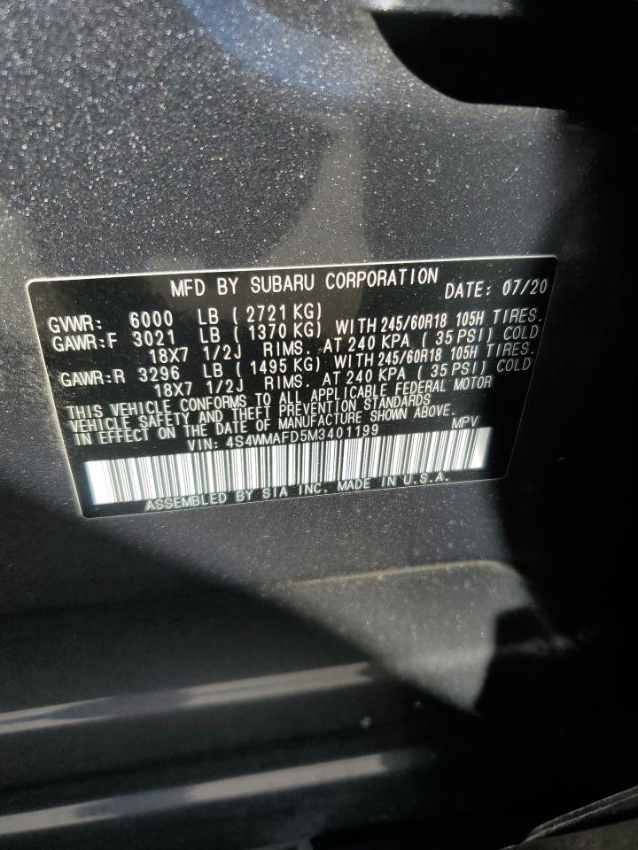 2021 Subaru Ascent Premium VIN: 4S4WMAFD5M3401199 Lot: 84072535