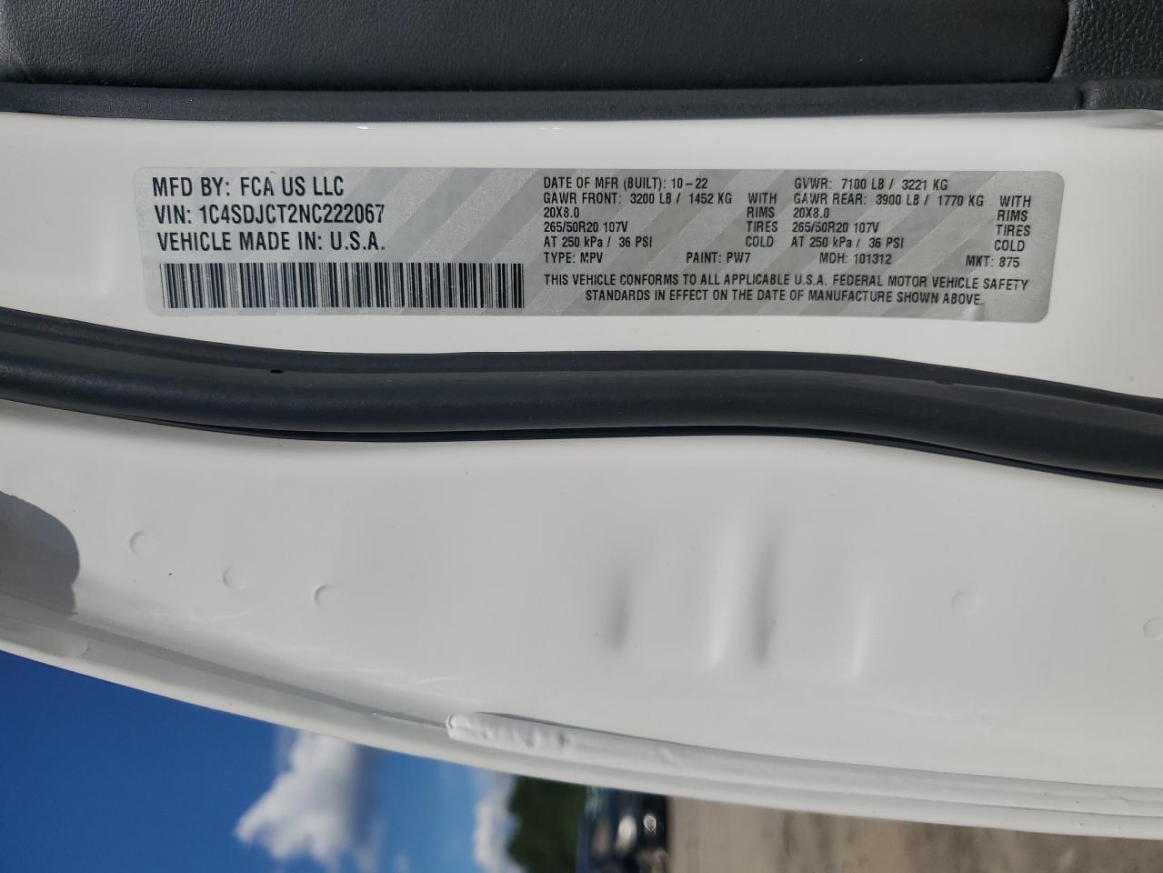 2022 Dodge Durango R/T VIN: 1C4SDJCT2NC222067 Lot: 80688105