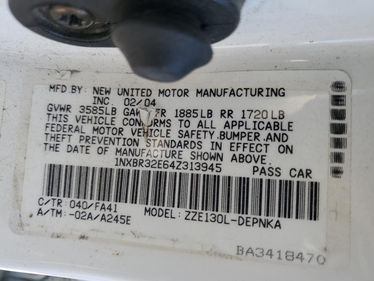 2004 Toyota Corolla Ce VIN: 1NXBR32E64Z313945 Lot: 80962895