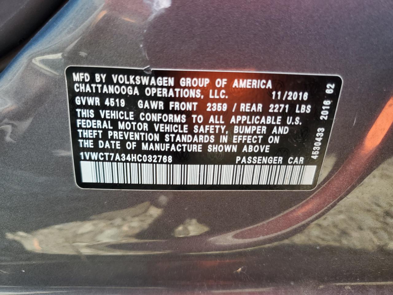 2017 Volkswagen Passat Sel Premium VIN: 1VWCT7A34HC032768 Lot: 81598475