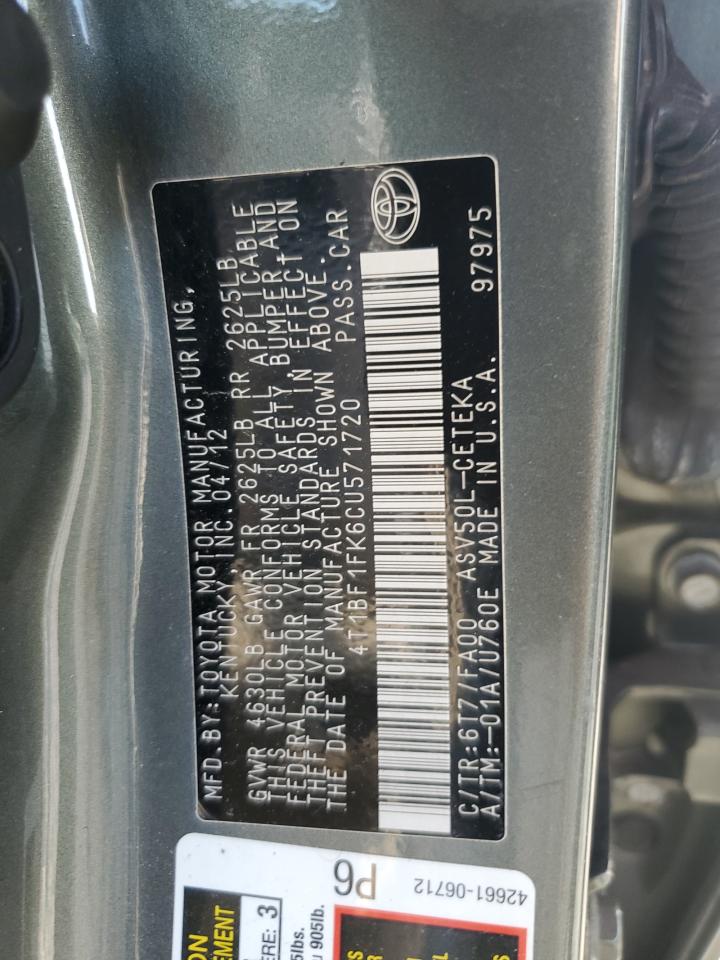 2012 Toyota Camry Base VIN: 4T1BF1FK6CU571720 Lot: 80851415