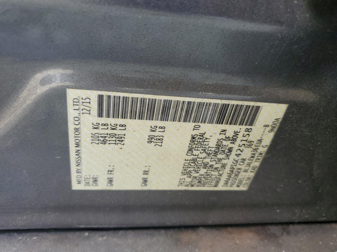 2016 Nissan Maxima 3.5S VIN: 1N4AA6AP1GC425158 Lot: 81770015