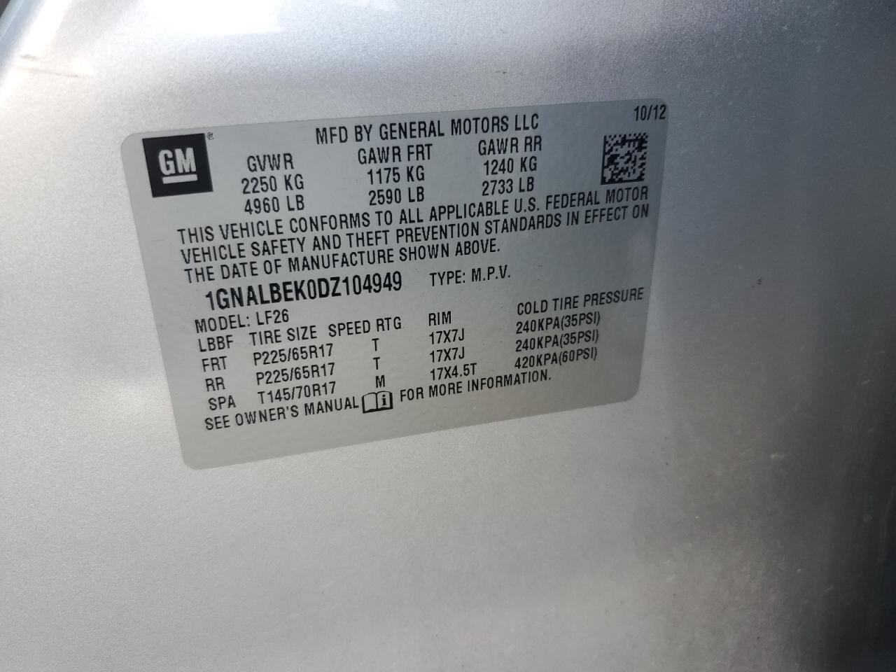 2013 Chevrolet Equinox Ls VIN: 1GNALBEK0DZ104949 Lot: 80445255