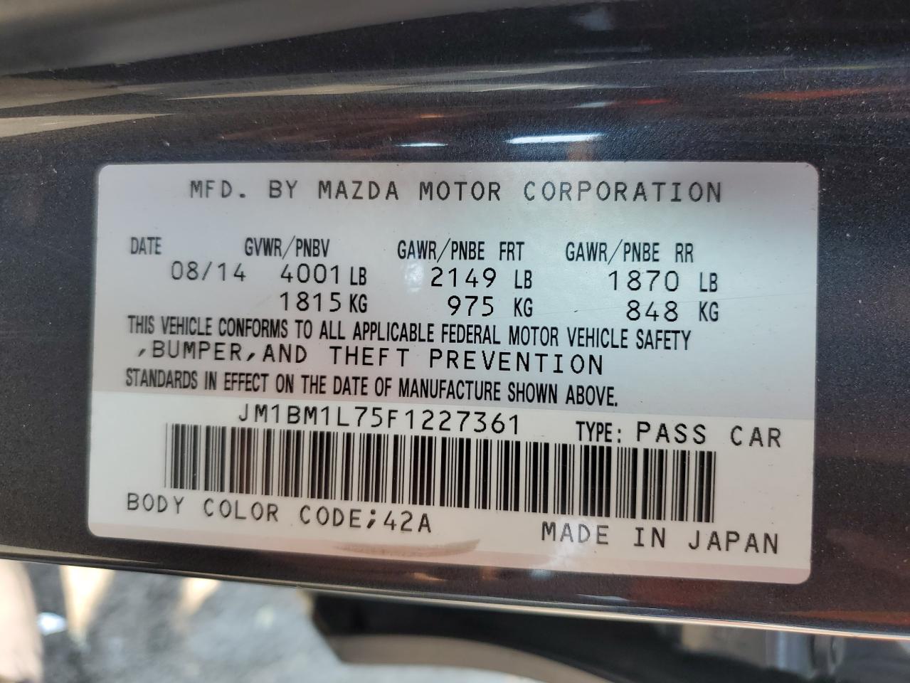 2015 Mazda 3 Touring VIN: JM1BM1L75F1227361 Lot: 71636695