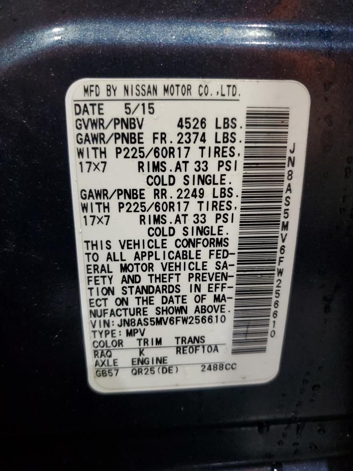 2015 Nissan Rogue Select S VIN: JN8AS5MV6FW256610 Lot: 84234485