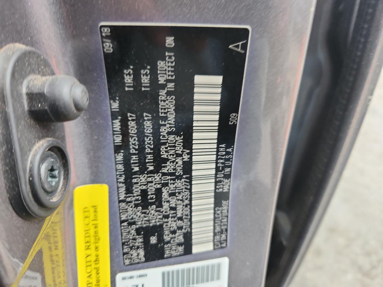 2019 Toyota Sienna Xle VIN: 5TDYZ3DC1KS972771 Lot: 71812355