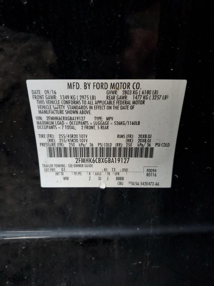2016 Ford Flex Sel VIN: 2FMHK6C8XGBA19127 Lot: 84174175