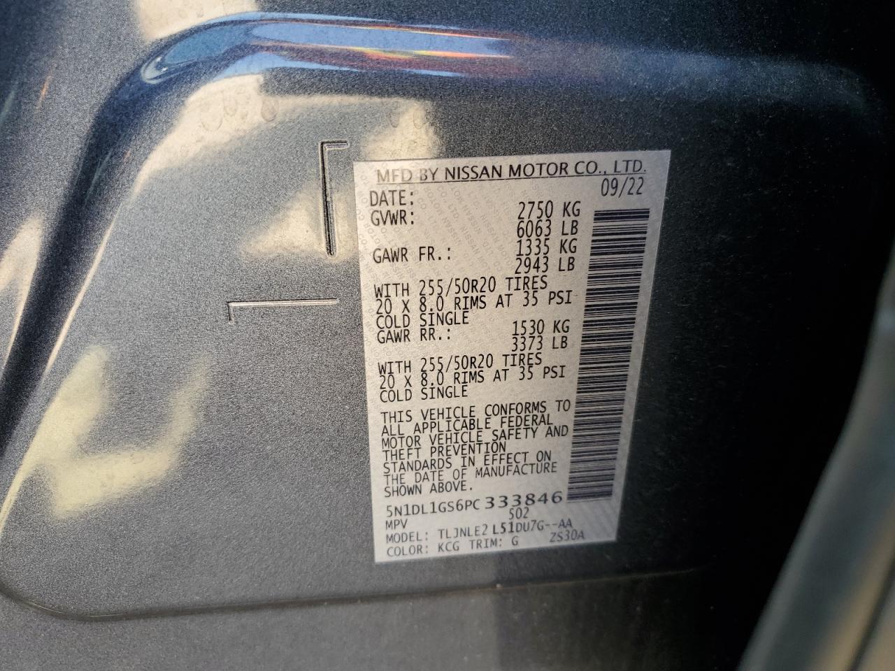 2023 Infiniti Qx60 Sensory VIN: 5N1DL1GS6PC333846 Lot: 81774255
