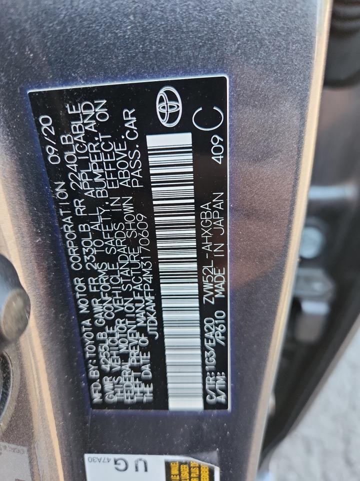 2021 Toyota Prius Prime Le VIN: JTDKAMFP4M3170609 Lot: 81337115