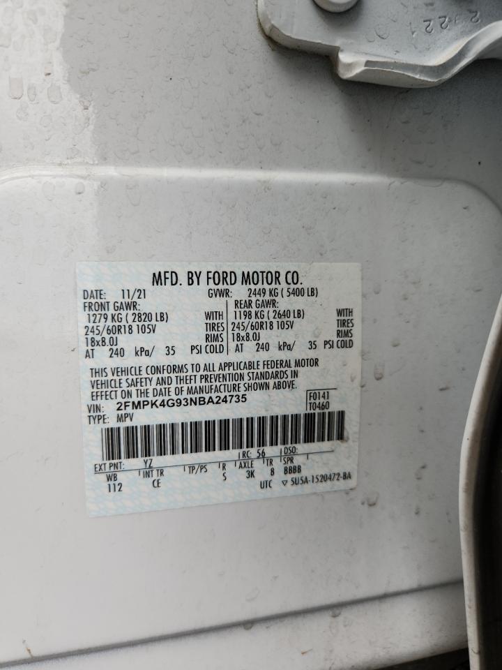 2022 Ford Edge Se VIN: 2FMPK4G93NBA24735 Lot: 71131465