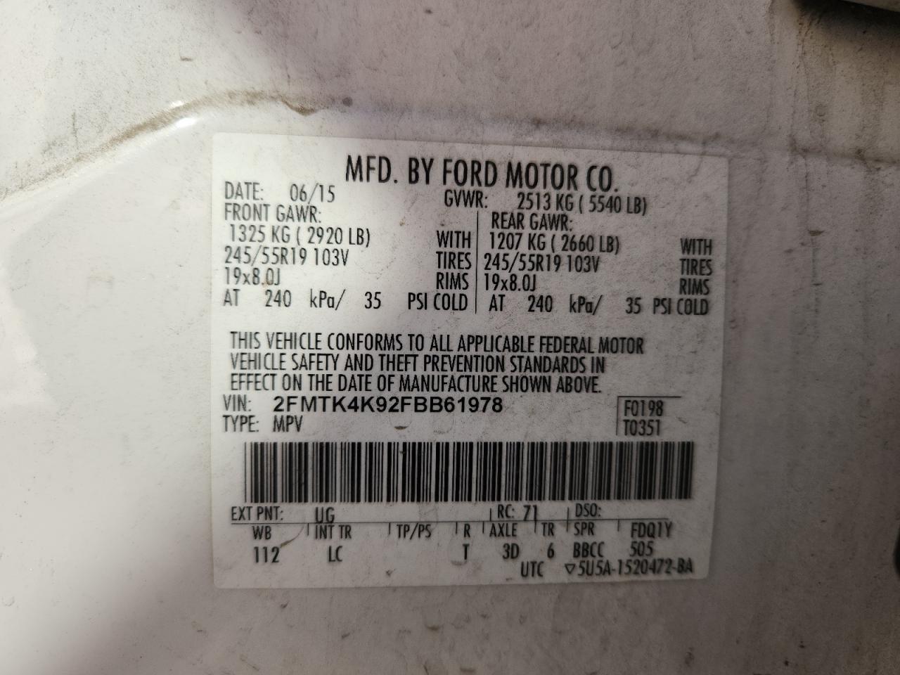 2015 Ford Edge Titanium VIN: 2FMTK4K92FBB61978 Lot: 81844515