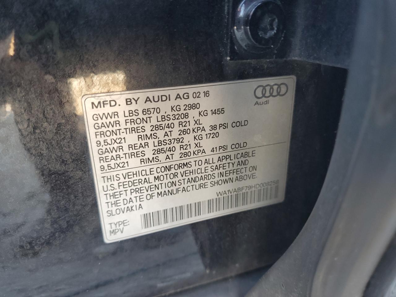 2017 Audi Q7 Prestige VIN: WA1VABF79HD008258 Lot: 71120895