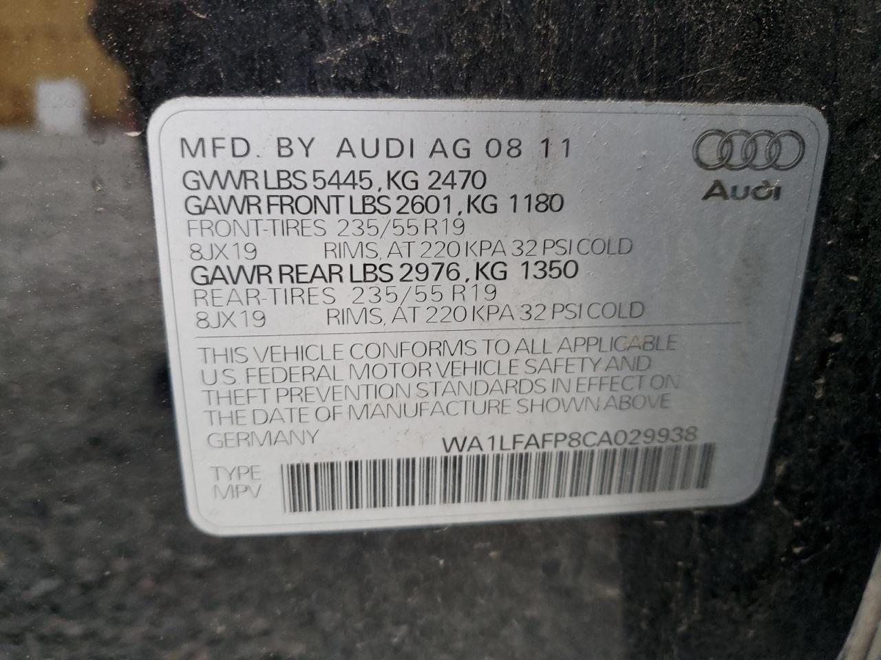 2012 Audi Q5 Premium Plus VIN: WA1LFAFP8CA029938 Lot: 67645265