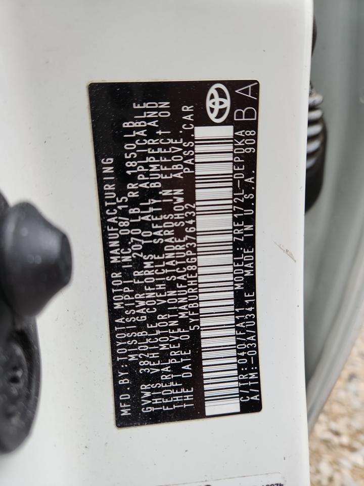 2016 Toyota Corolla L VIN: 5YFBURHE8GP376432 Lot: 81915435