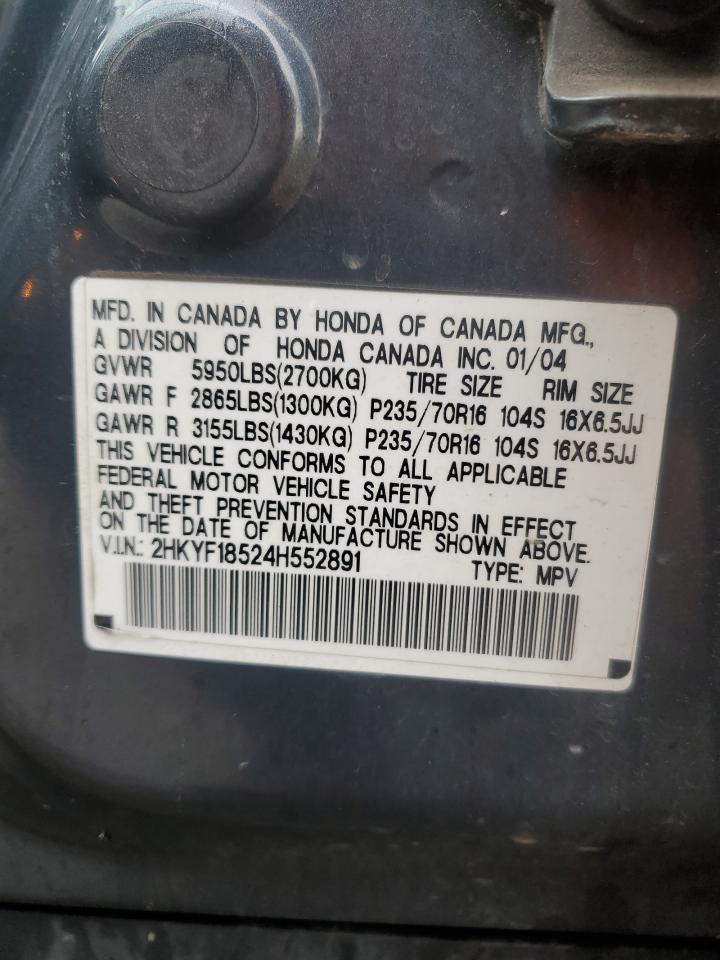 2004 Honda Pilot Exl VIN: 2HKYF18524H552891 Lot: 84002995