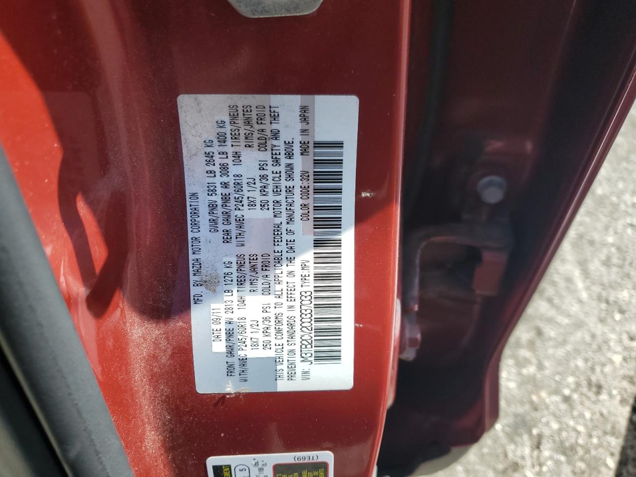 2012 Mazda Cx-9 VIN: JM3TB2CV2C0337033 Lot: 81795015