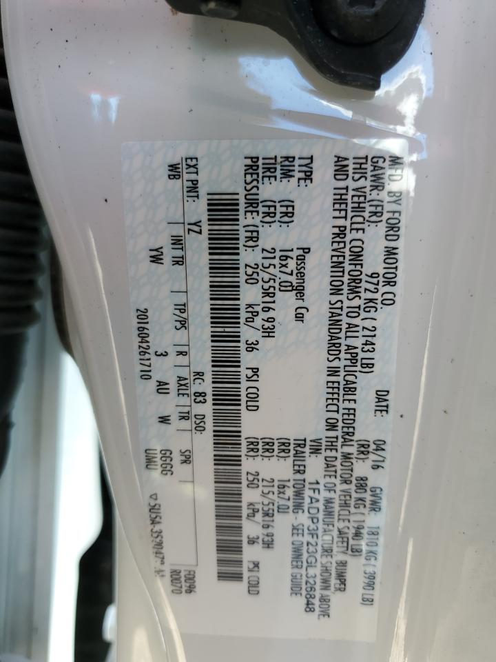 2016 Ford Focus Se VIN: 1FADP3F23GL326848 Lot: 80151465