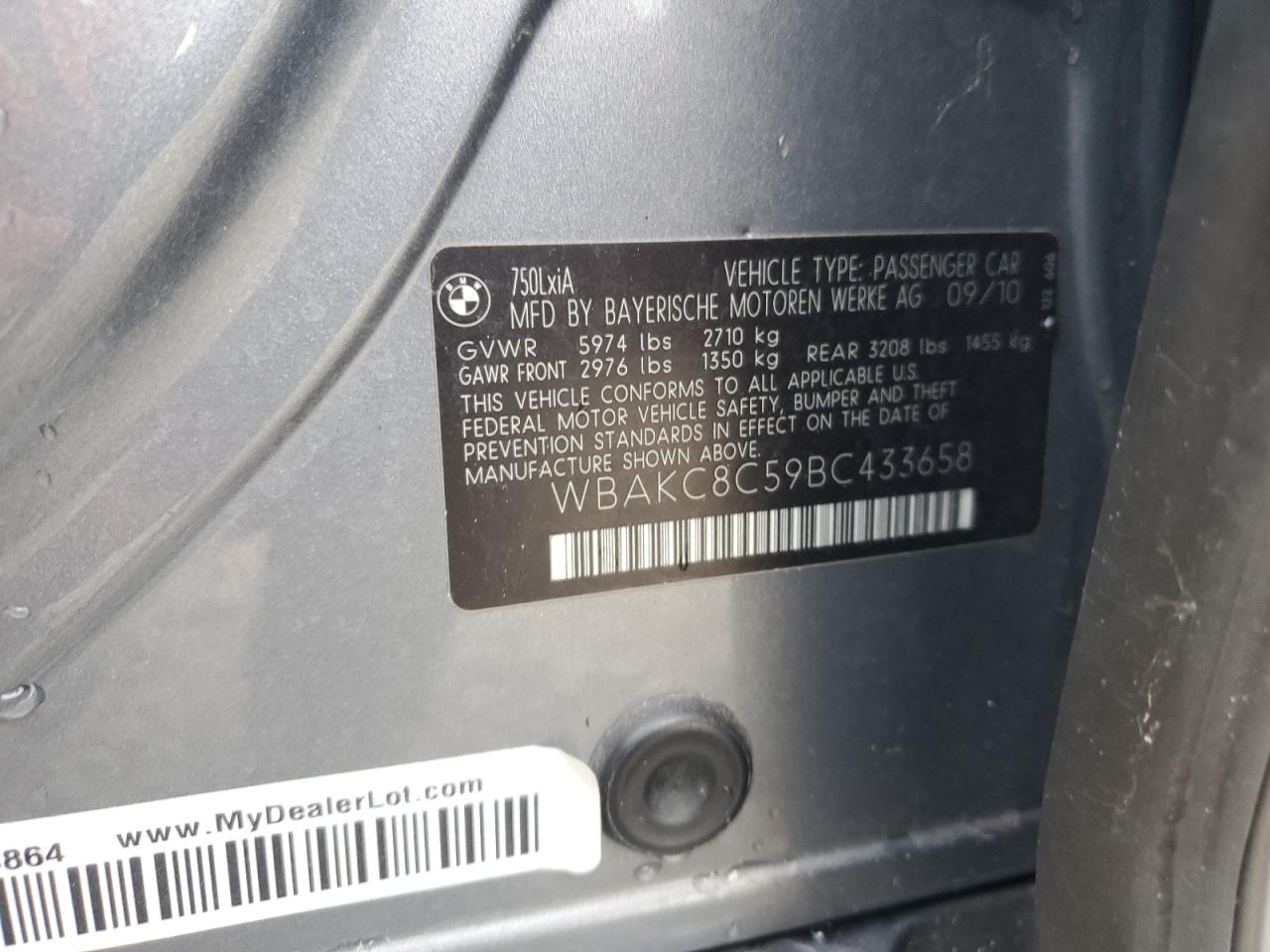 2011 BMW 750 Lxi VIN: WBAKC8C59BC433658 Lot: 80787755