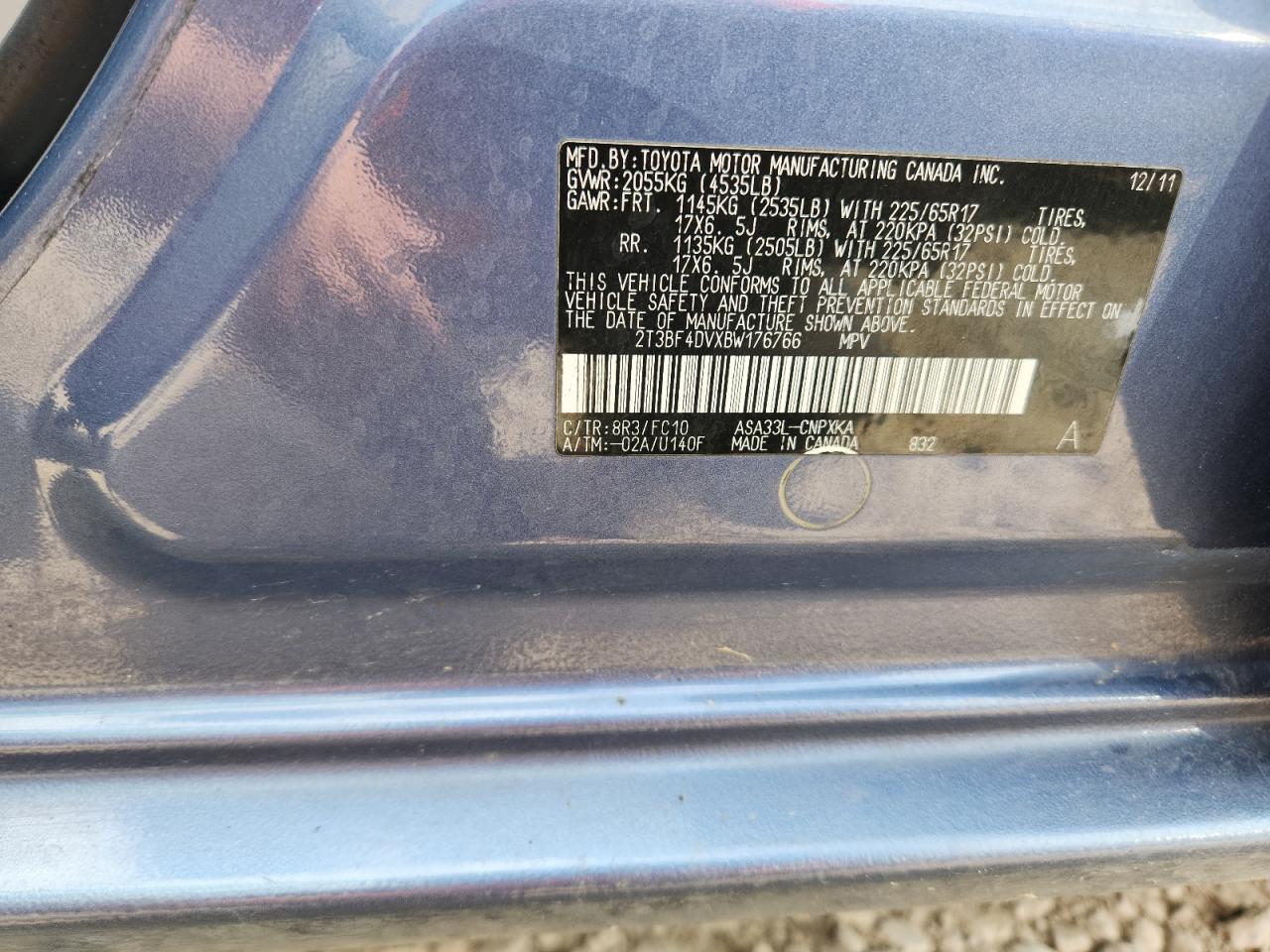 2011 Toyota Rav4 VIN: 2T3BF4DVXBW176766 Lot: 71248505