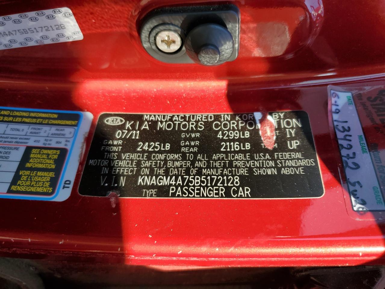 2011 Kia Optima Lx VIN: KNAGM4A75B5172128 Lot: 72066745