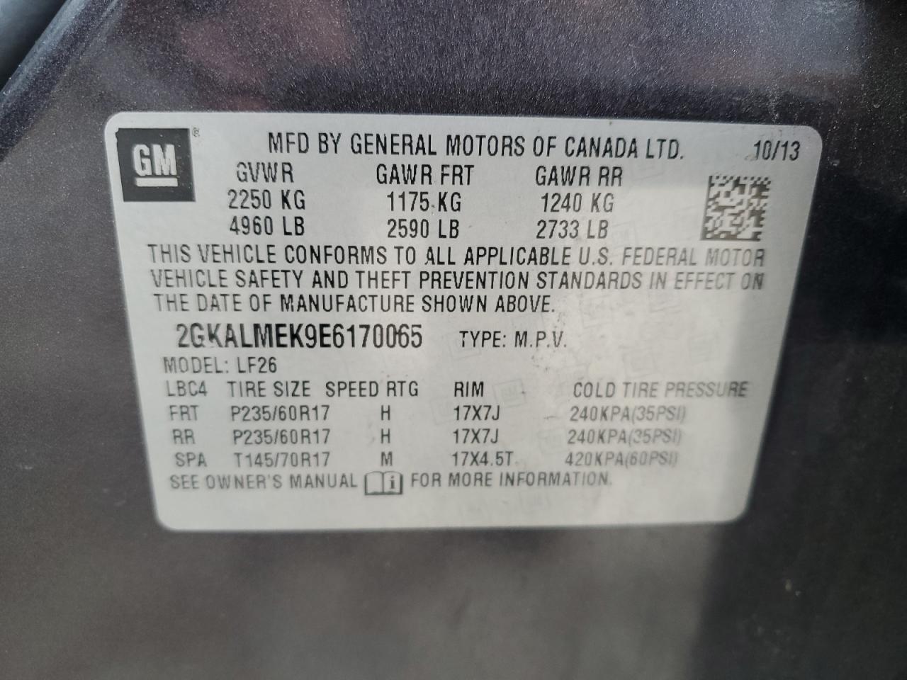 2014 GMC Terrain Sle VIN: 2GKALMEK9E6170065 Lot: 80896565