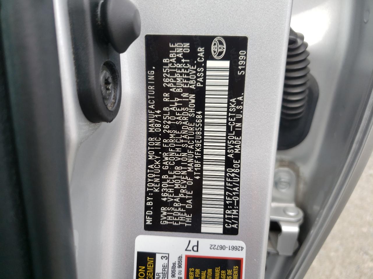 2014 Toyota Camry L VIN: 4T1BF1FK9EU855684 Lot: 81758745