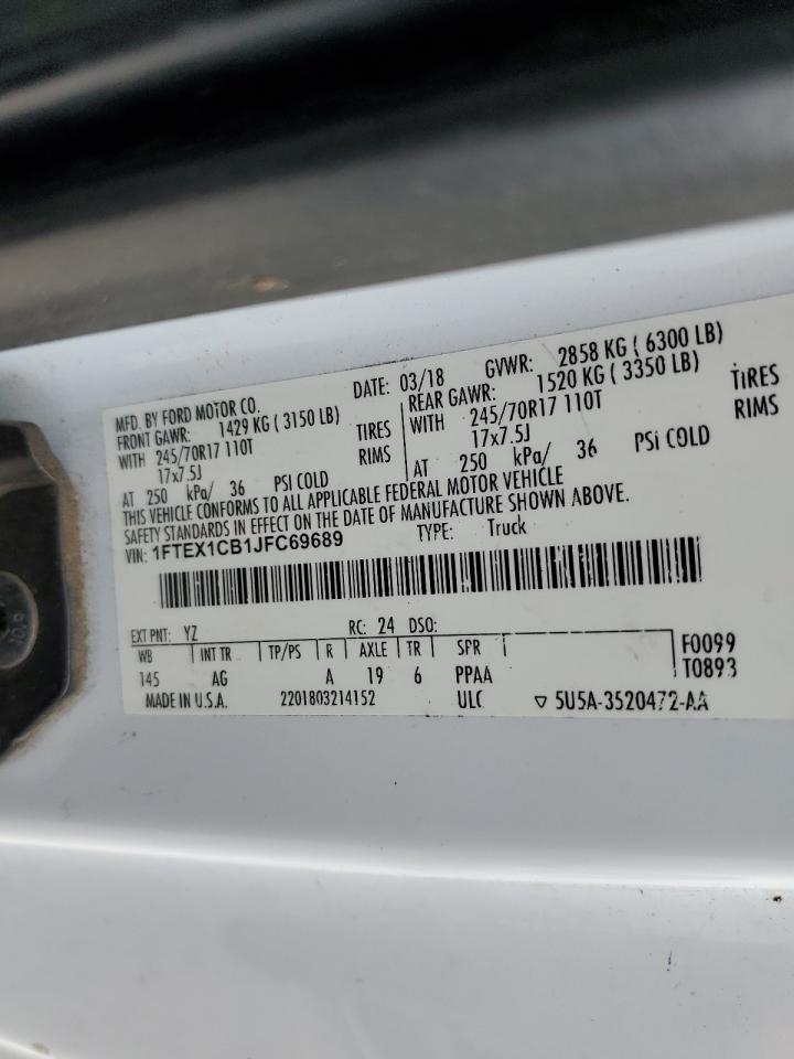 2018 Ford F150 Super Cab VIN: 1FTEX1CB1JFC69689 Lot: 80636455