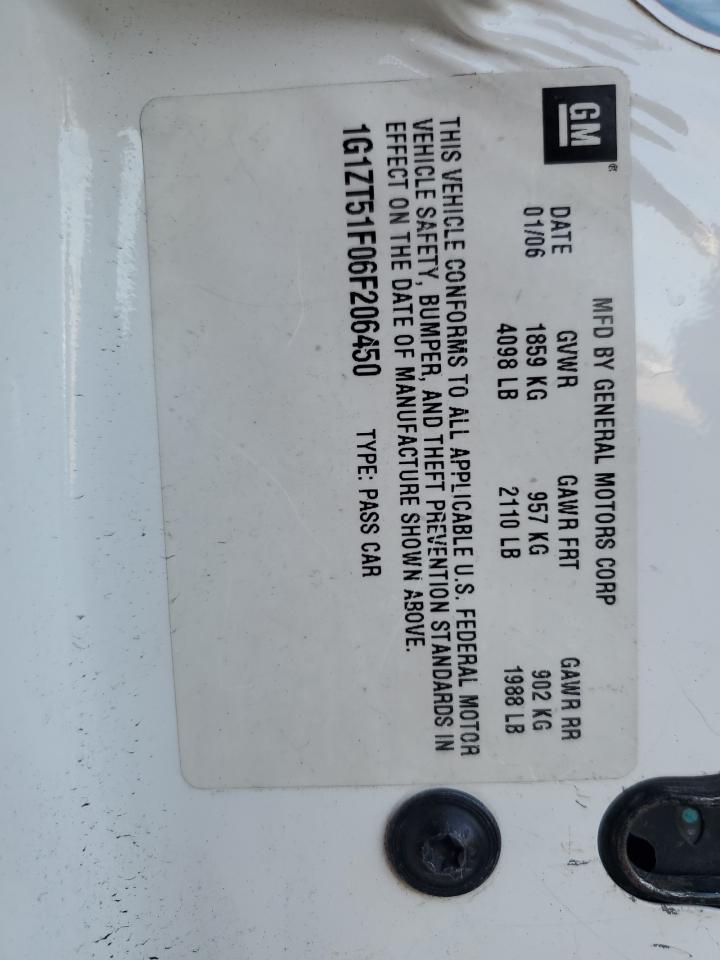 2006 Chevrolet Malibu Lt VIN: 1G1ZT51F06F206450 Lot: 80566865