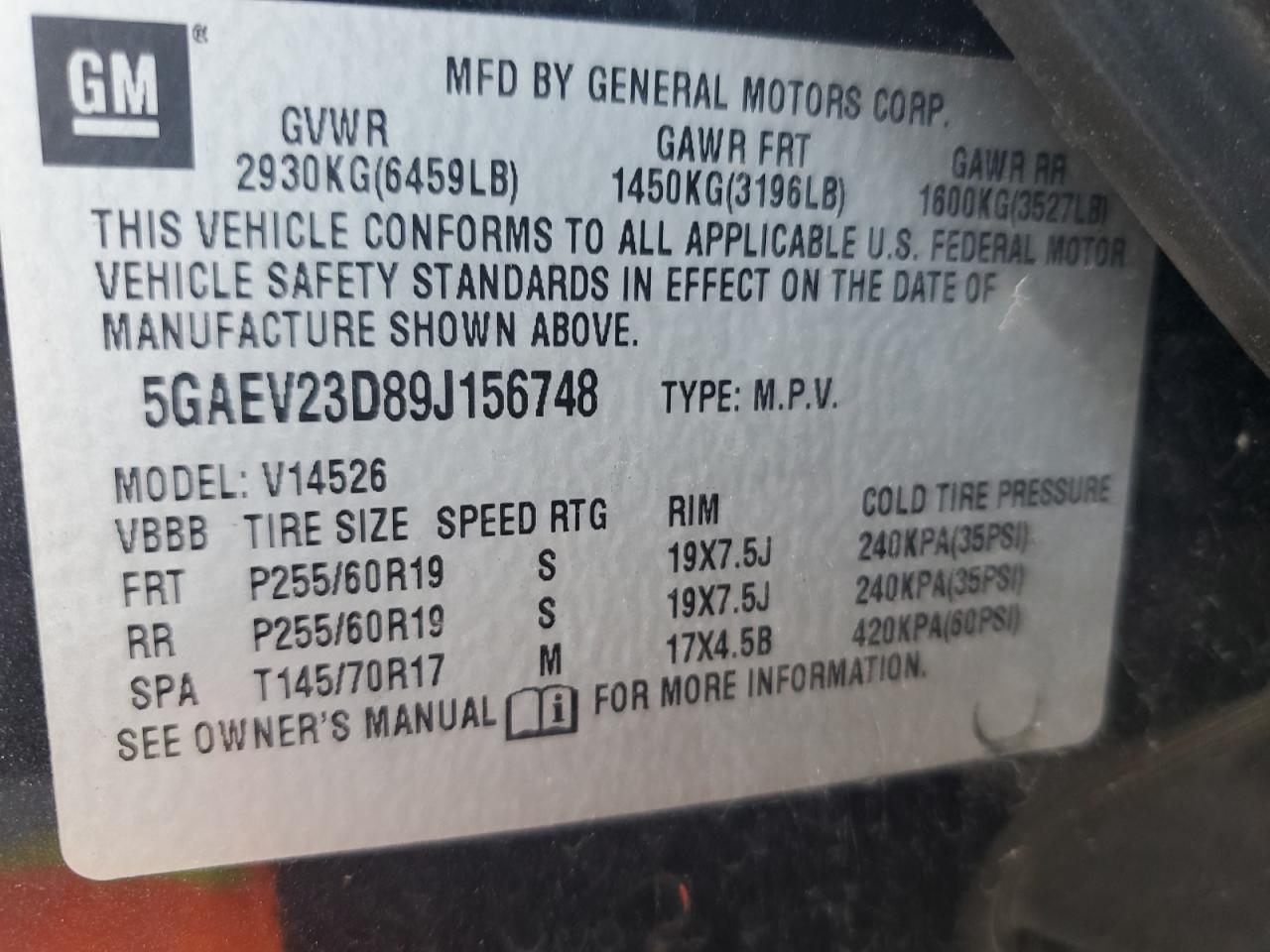 2009 Buick Enclave Cxl VIN: 5GAEV23D89J156748 Lot: 80836515