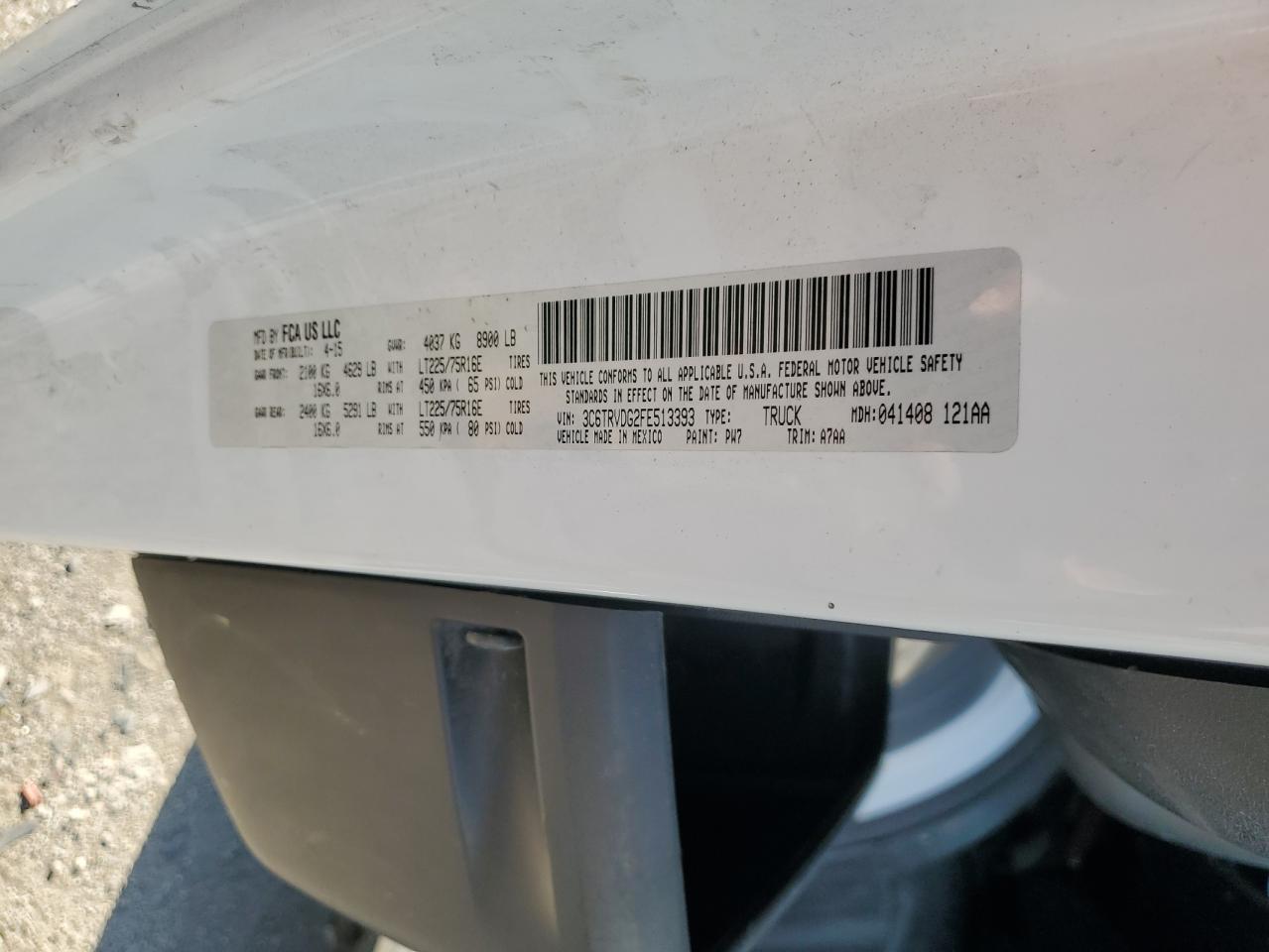 2015 Ram Promaster 2500 2500 High VIN: 3C6TRVDG2FE513393 Lot: 92333005