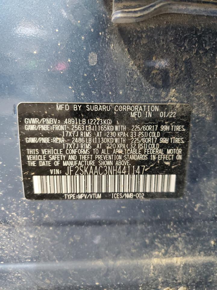 2022 Subaru Forester VIN: JF2SKAAC3NH441147 Lot: 80121255