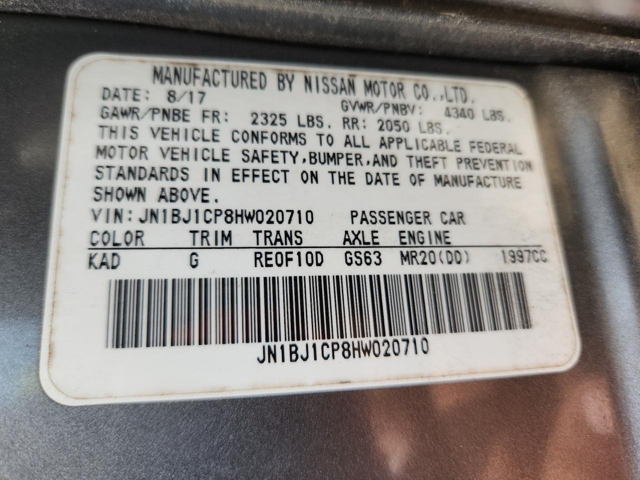 2017 Nissan Rogue Sport S VIN: JN1BJ1CP8HW020710 Lot: 80903505