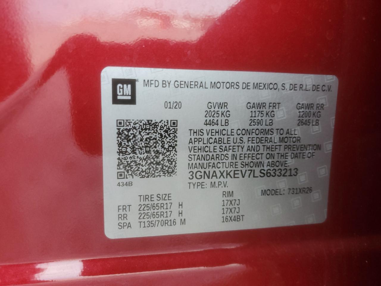 2020 Chevrolet Equinox Lt VIN: 3GNAXKEV7LS633213 Lot: 70475025