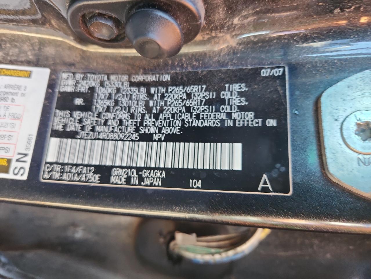 2008 Toyota 4Runner Sr5 VIN: JTEZU14R088092245 Lot: 80217025