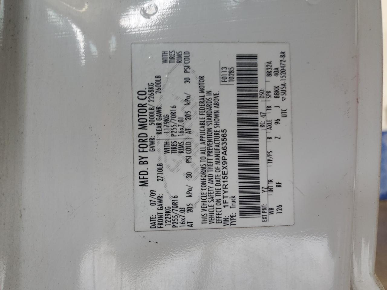 2009 Ford Ranger Super Cab VIN: 1FTYR15EX9PA63565 Lot: 71741335