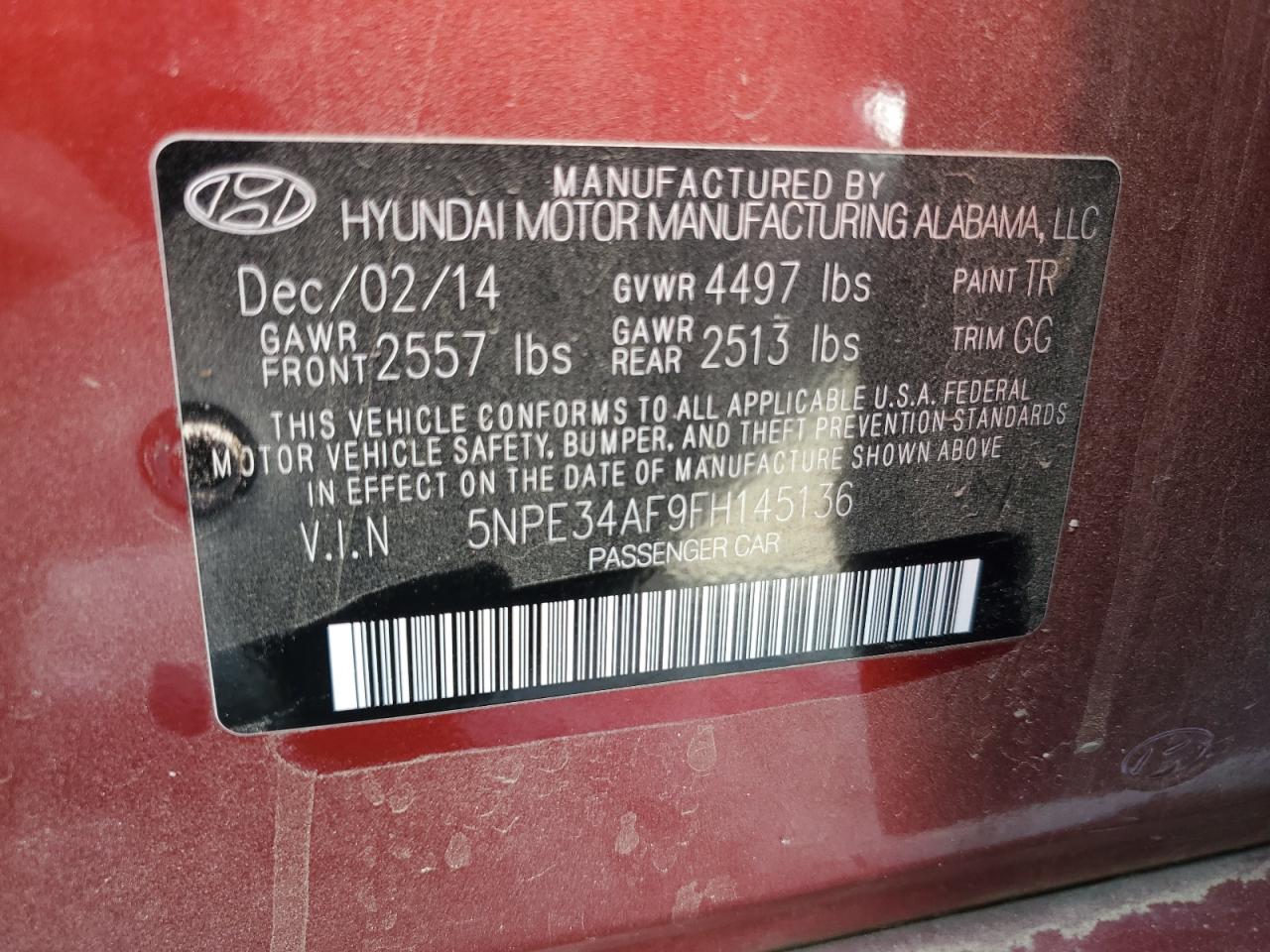 2015 Hyundai Sonata Sport VIN: 5NPE34AF9FH145136 Lot: 80874785