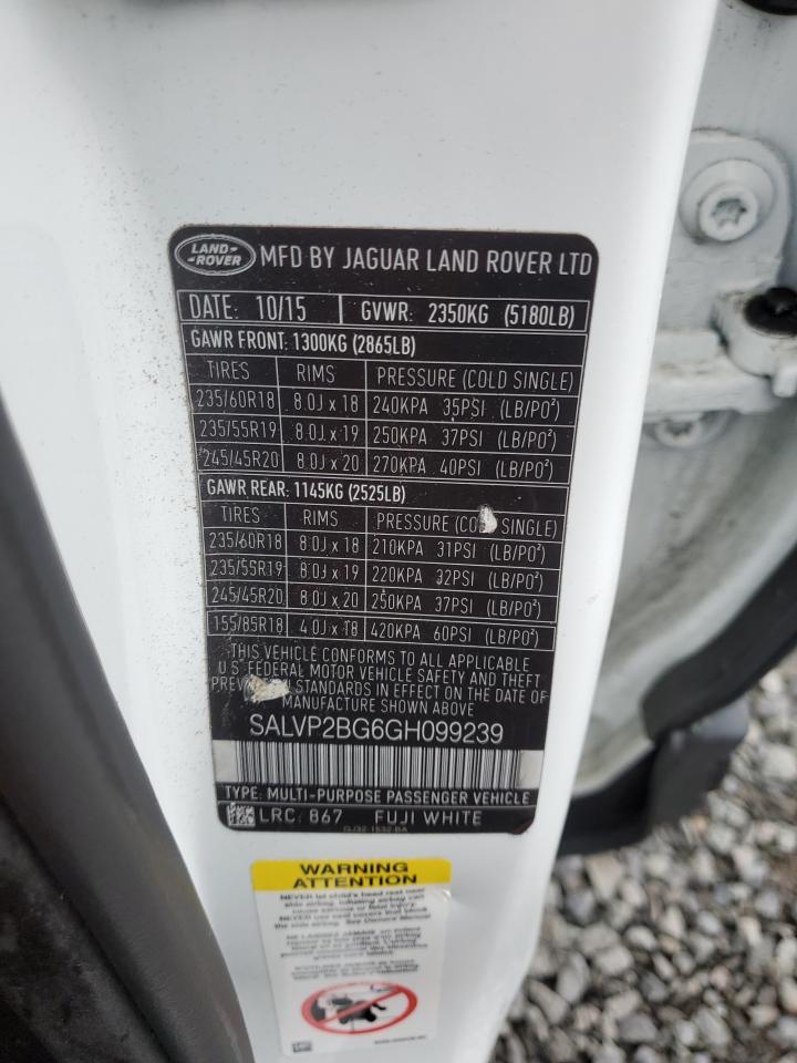 2016 Land Rover Range Rover Evoque Se VIN: SALVP2BG6GH099239 Lot: 81126525