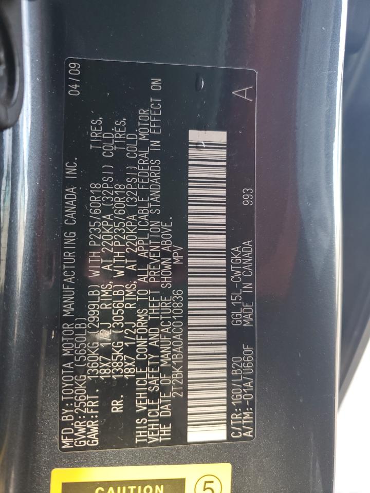 2010 Lexus Rx 350 VIN: 2T2BK1BA0AC010836 Lot: 80939715