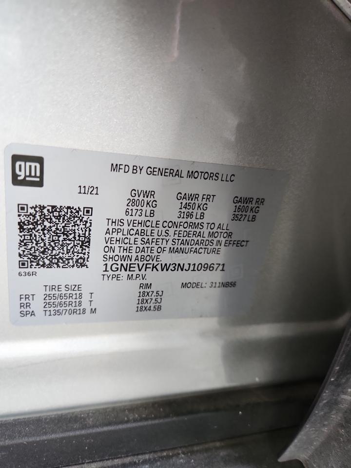 2022 Chevrolet Traverse Ls VIN: 1GNEVFKW3NJ109671 Lot: 71167055