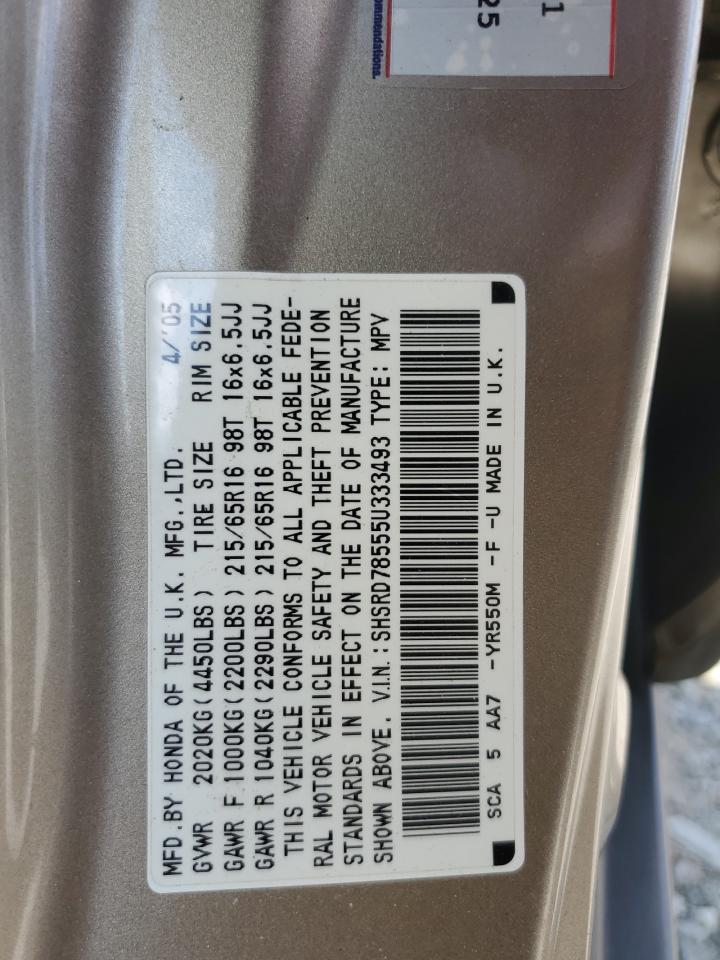 2005 Honda Cr-V Lx VIN: SHSRD78555U333493 Lot: 80279325