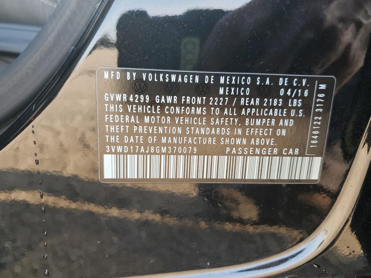 2016 Volkswagen Jetta Sport VIN: 3VWD17AJ8GM370079 Lot: 71840065