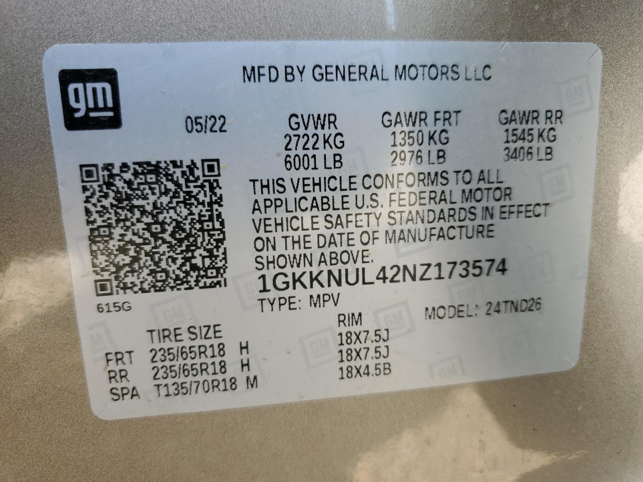 2022 GMC Acadia Slt VIN: 1GKKNUL42NZ173574 Lot: 70729995