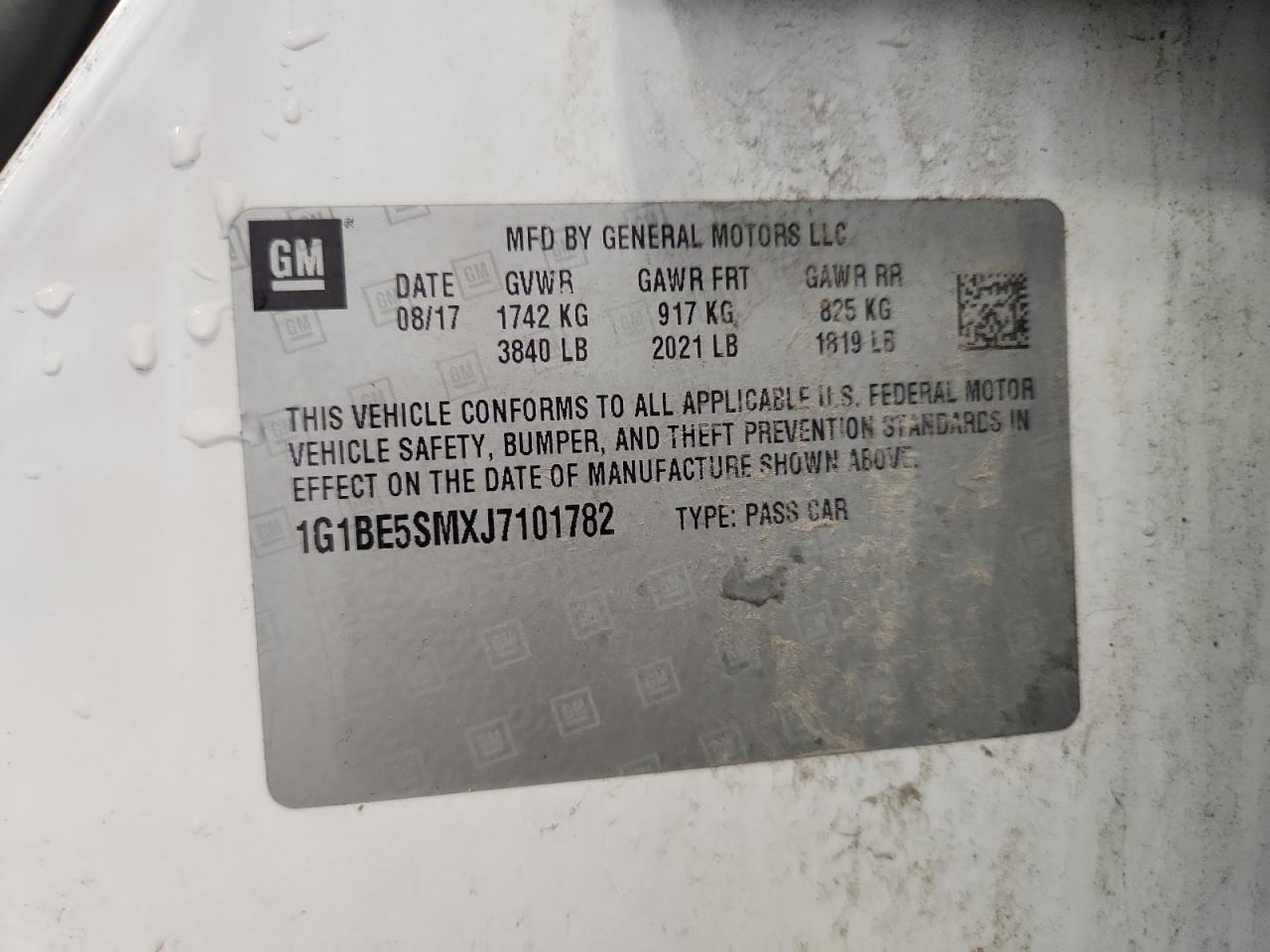 2018 Chevrolet Cruze Lt VIN: 1G1BE5SMXJ7101782 Lot: 80939415