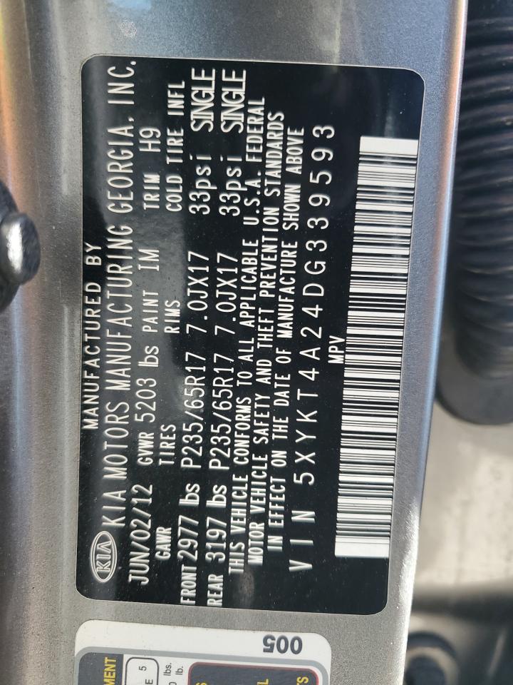 2013 Kia Sorento Lx VIN: 5XYKT4A24DG339593 Lot: 84654985