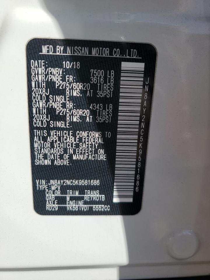 2019 Nissan Armada Sv VIN: JN8AY2NC5K9581686 Lot: 83853185