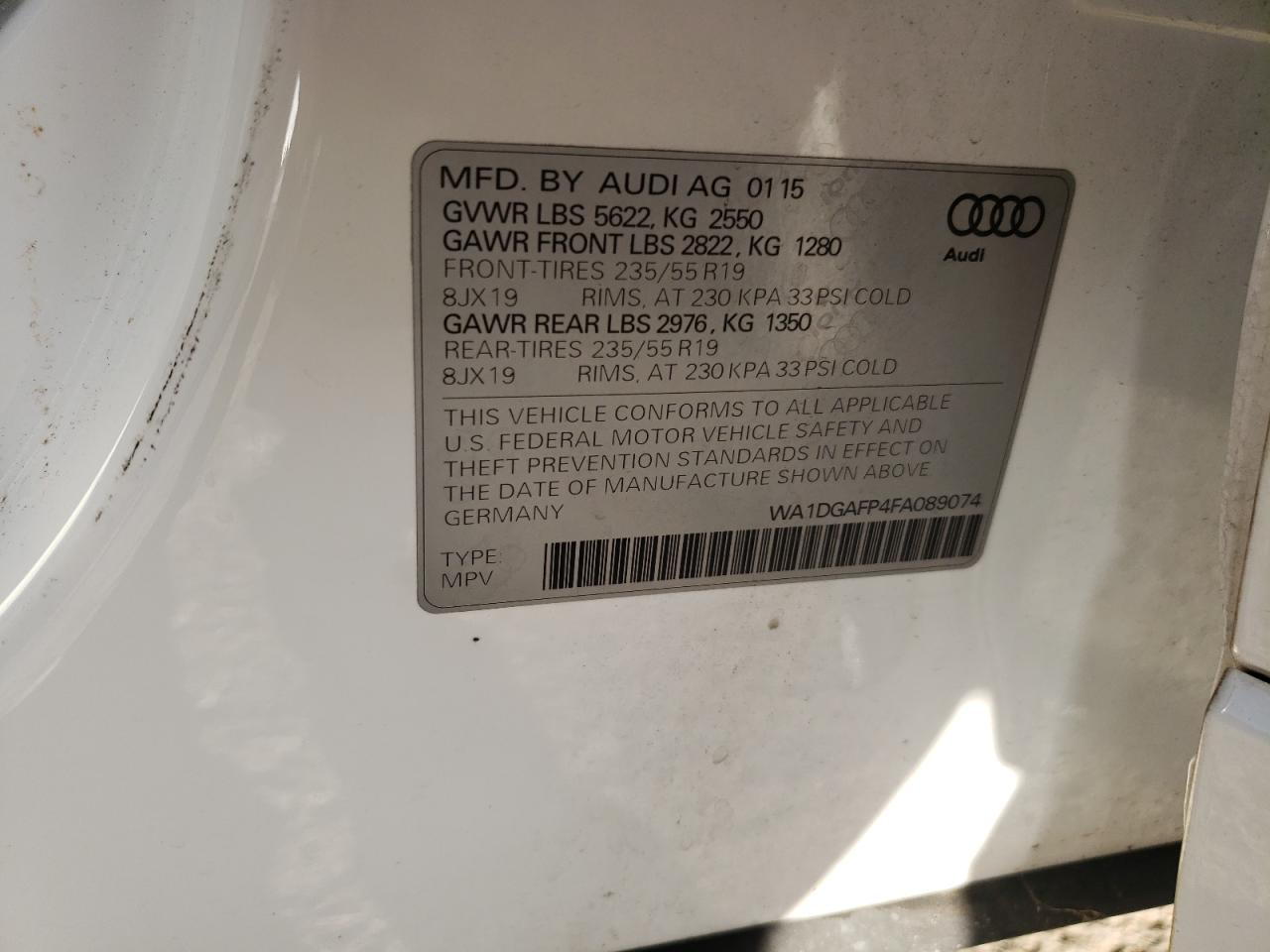 2015 Audi Q5 Premium Plus VIN: WA1DGAFP4FA089074 Lot: 83994275