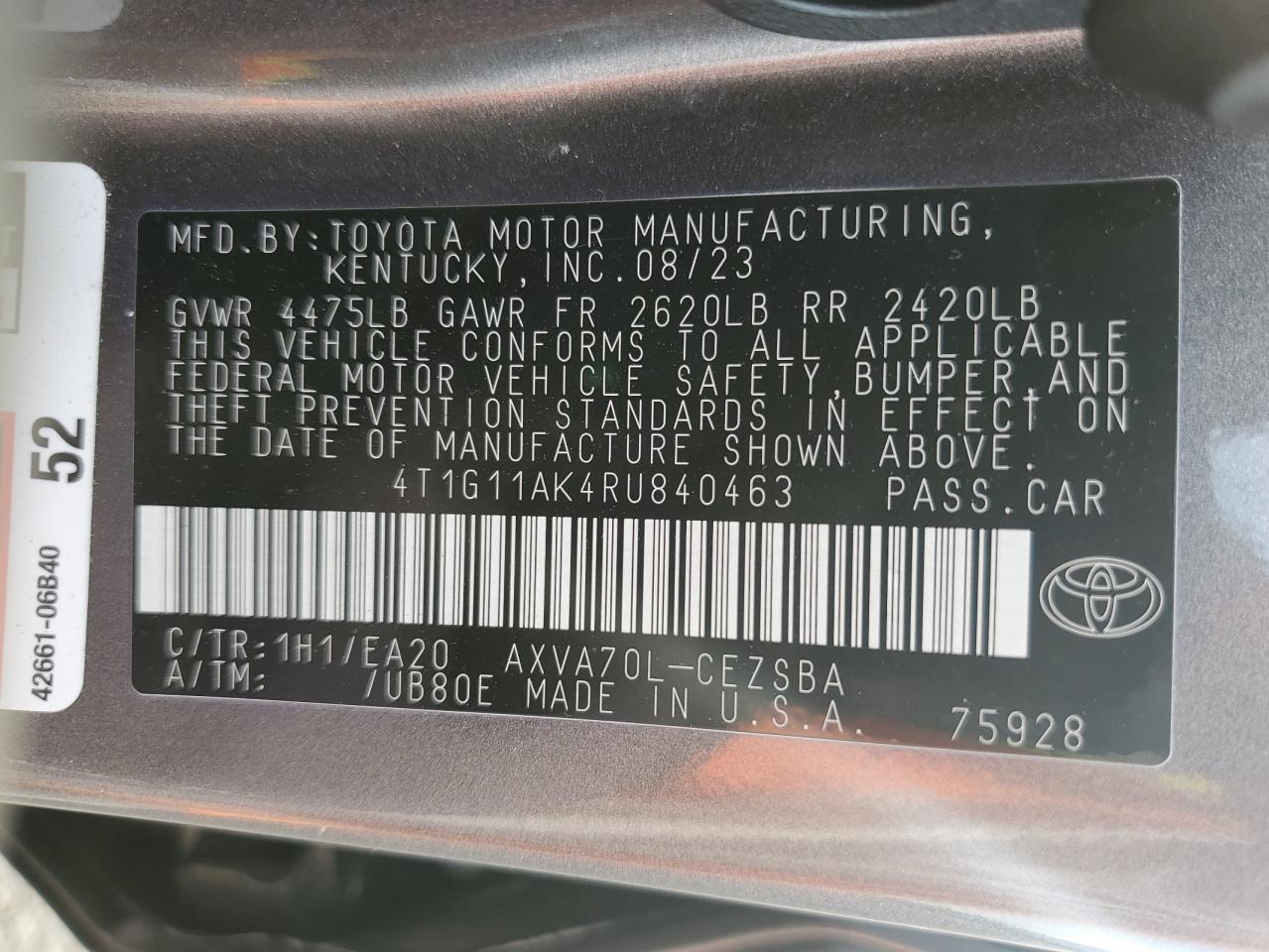 2024 Toyota Camry Se Night Shade VIN: 4T1G11AK4RU840463 Lot: 84399825