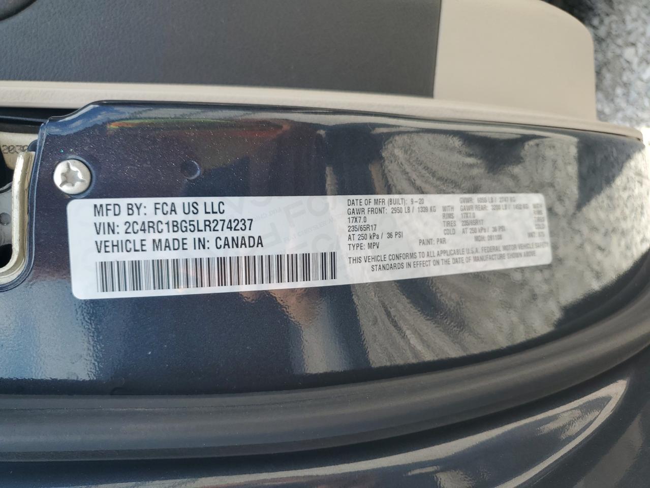 2020 Chrysler Pacifica Touring L VIN: 2C4RC1BG5LR274237 Lot: 80550495