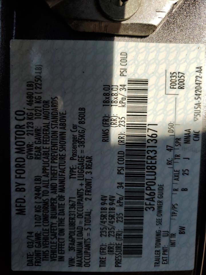 2014 Ford Fusion Se Hybrid VIN: 3FA6P0LU8ER313671 Lot: 83937295